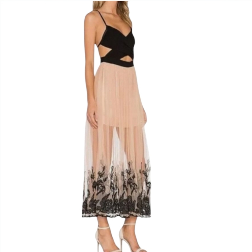 NBD x REVOLVE Anywhere Embroidered Lace Midi Dress Black Nude sz S
